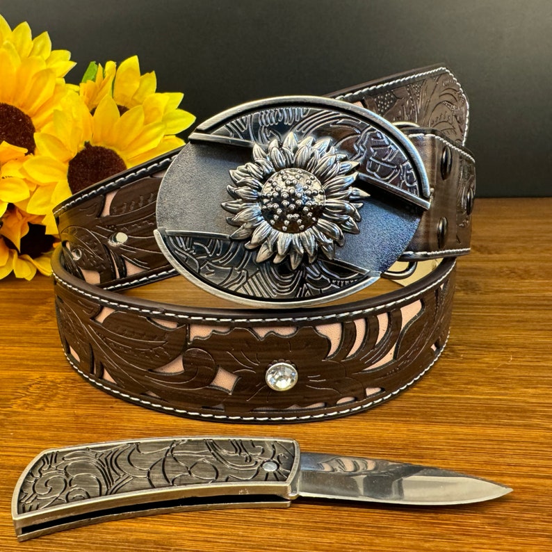 Sunflower knife belt buckle,self defense belt,forged stainless steel, gift for him, belt buckle blade, metal belt buckle, jeans belt image 4