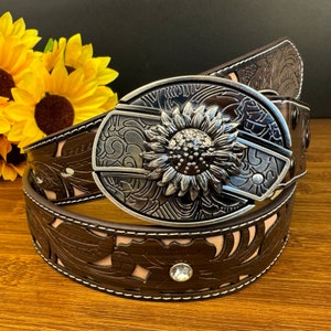 Sunflower knife belt buckle,self defense belt,forged stainless steel, gift for him, belt buckle blade, metal belt buckle, jeans belt Buckle+Diamante belt