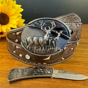 Twin Deer Dream Knife Belt Buckle,self defense belt,forged stainless steel, gift for him, belt buckle blade, metal belt buckle, jeans belt image 4