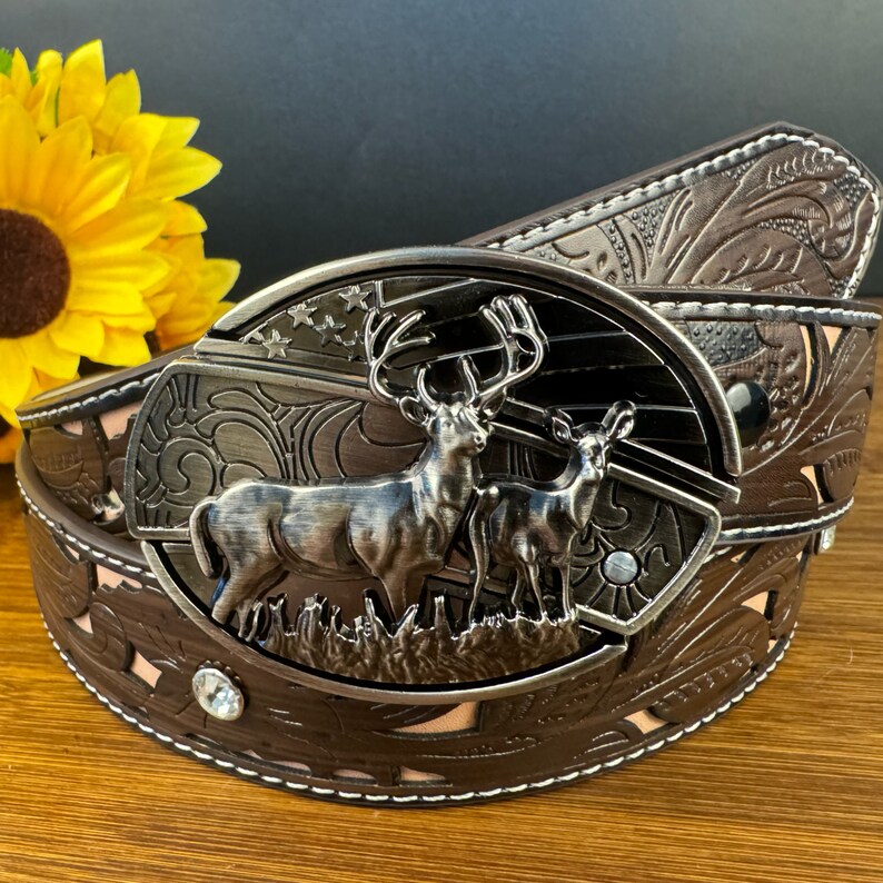 Twin Deer Dream Knife Belt Buckle,self defense belt,forged stainless steel, gift for him, belt buckle blade, metal belt buckle, jeans belt Buckle+Diamante belt