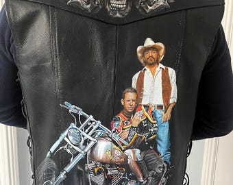 Realistic Harley Davidson Custom Painted Leather Jacket, Size M,  Hand painted characters, Unique Motorcycle art, Leather Custom jacket