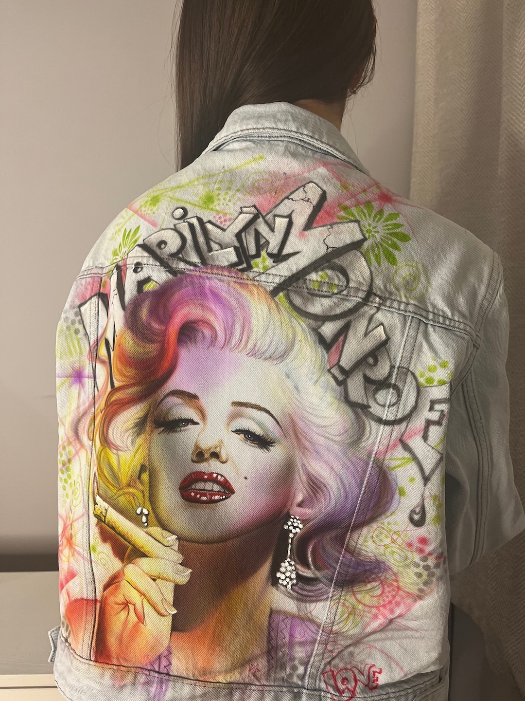 Hand Painted Denim Jacket With Marilyn Monroe on the Back, Portrait on ...