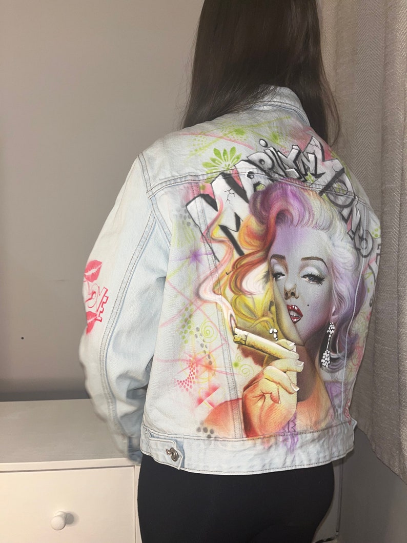 Hand Painted Denim Jacket With Marilyn Monroe on the Back, Portrait on ...