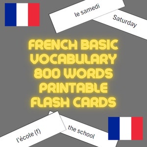 Afdrukbare flitskaarten Franse basiswoordenschat: perfect leermiddel voor beginners, verbeter je taalvaardigheden met essentiële woorden