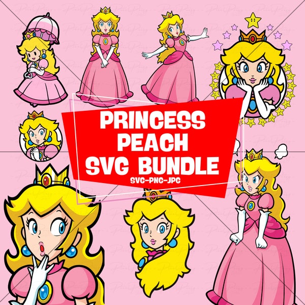 Princess Peach Svg Bundle, Princess Peach Png, Super Mario Svg , Super Mario Bros Svg , Super Mario World Svg , Super Mario Svg Bundle