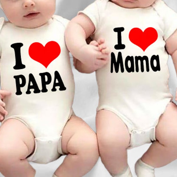 I Love Papa&Mama Bodysuit | Gender-Neutral Kids' Clothing | Short Sleeve Baby Bodysuit | Twins Gifts