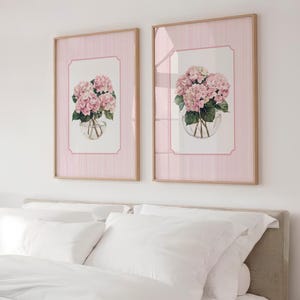 2-Set Pink Hydrangeas, Hydrangea Prints, Grandmillenial Art, Hydrangea Wall Art, Hydrangea Print, Dorm Decor for College Girls, Nancy Meyers