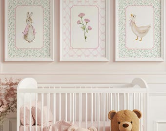 3-Set Cute Goose and Bunny Nursery Wall Art, Kids Room Decor, Farm Animal Print, Vintage Rabbit Illustration, Peter Rabbit Nursery