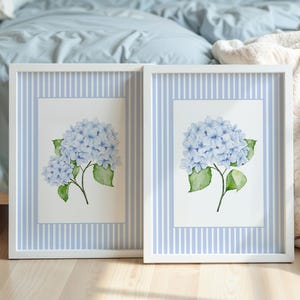 Blue Hydrangea Set of 2, Hydrangea Print, Hydrangea Wall Art, Hydrangea Painting, Grandmillenial Art, Chinoiserie Wall Art, Preppy Stuff