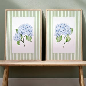 Blue Hydrangea Set of 2, Hydrangea Print, Hydrangea Wall Art, Hydrangea Painting, Grandmillenial Art, Chinoiserie Wall Art, Preppy Stuff
