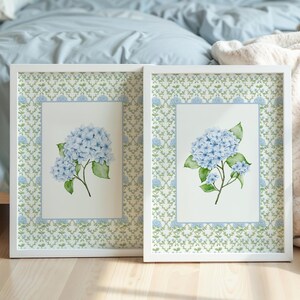2-Set Blue Hydrangea, Blue Hydrangea Prints, Hydrangea Painting, Chinoiserie Wall Art, Nancy Meyers, Coastal Granddaughter Prints, Nantucket