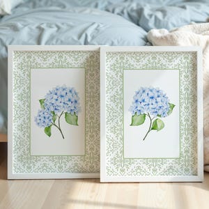 Blue Hydrangea Print, Vintage Floral Art, Cottagecore Decor, Digital Download Wall Art for Home, Grandmillenial Art, Hydrangea Art