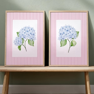 Blue Hydrangea Set of 2, Hydrangea Print, Hydrangea Wall Art, Hydrangea Painting, Grandmillenial Art, Chinoiserie Wall Art, Preppy Stuff