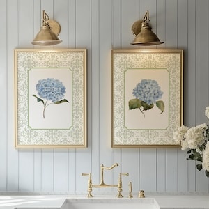2-Set Blue Hydrangea Prints, Blue Hydrangea Wall Art, Hydrangea Painting, Chinoiserie Wall Art, Preppy Stuff,Modern Southern Floral Wall Art