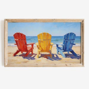Colorful Coastal Beach Chair Art | Cape Cod Summer Painting | Seaside Wall Art | New England Coastal Decor | Frame TV Art Download