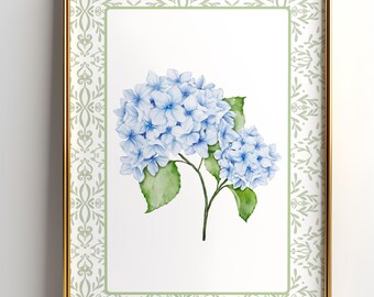 Blue Hydrangea Wall Art, Blue Hydrangea Print, Chinoiserie Wall Art, Floral Nursery Print, Shabby Chic Nursery, Hydrangea Wall Art, Flowers