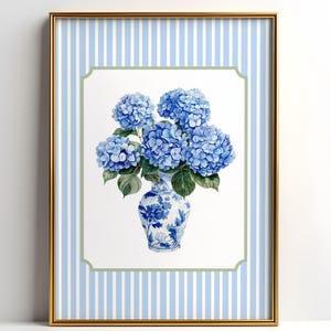 Blue Hydrangea Print, Chinoiserie Wall Art, Hydrangea Print, Grandmillenial Art, Hydrangea Painting, Chinoiserie Print, Nancy Meyers Decor