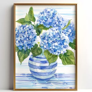 Blue Hydrangea Print, Chinoiserie Wall Art, Hydrangea Print, Grandmillenial Art, Hydrangea Painting, Chinoiserie Print, Nancy Meyers, Floral