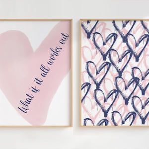 Navy Blue and Pink Heart Prints, Coastal Cowgirl Wall Art, Dorm Room Decor, Preppy Wall Art, Graffiti Art, Dorm Decor, Y2k Aesthetic, Trendy