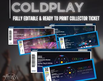 COLDPLAY Billet collector entièrement modifiable et prêt à imprimer