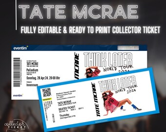 Billet de collection personnalisé imprimable personnalisé Tate McRae « Think Later » pour la tournée mondiale