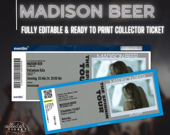 Billet de collection personnalisé imprimable personnalisé pour la tournée mondiale de Madison Beer « The Spinnin Tour »