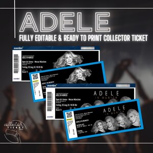 Boleto de coleccionista personalizado imprimible Adele en Munich imagen 1