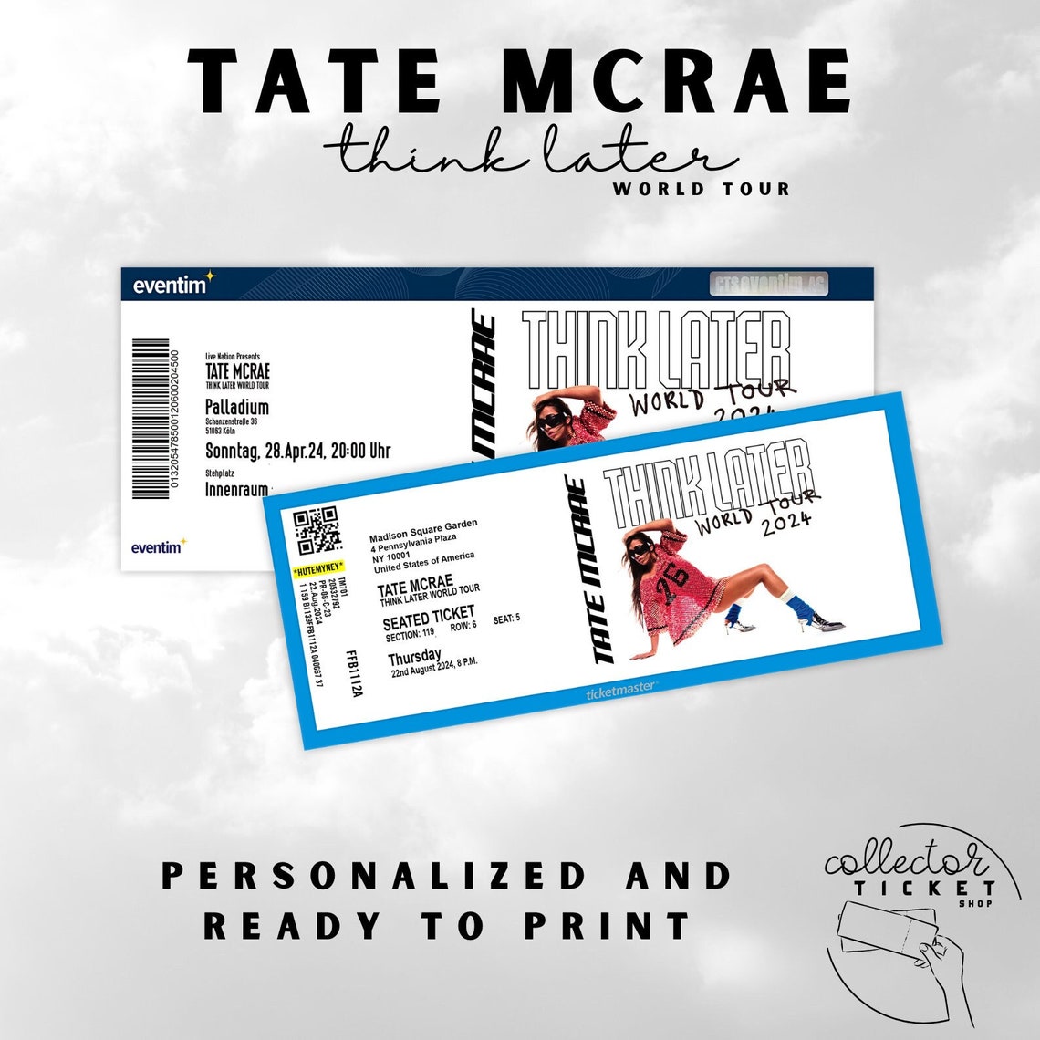 Printable Custom Tate Mcrae think Later World Tour Personalized Collector Ticket Etsy
