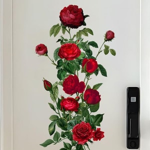 Red Rose Wall Decal – Elegant Flower Wall Sticker, Romantic Floral Wall Art for Bedroom, Living Room, or Bathroom Decor image 1