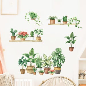 Potted Plant Wall Decals: Greenery & Shelf Garden Vinyl Stickers (60x60cm) for Bedroom, Living Room, Nursery, Home Decor