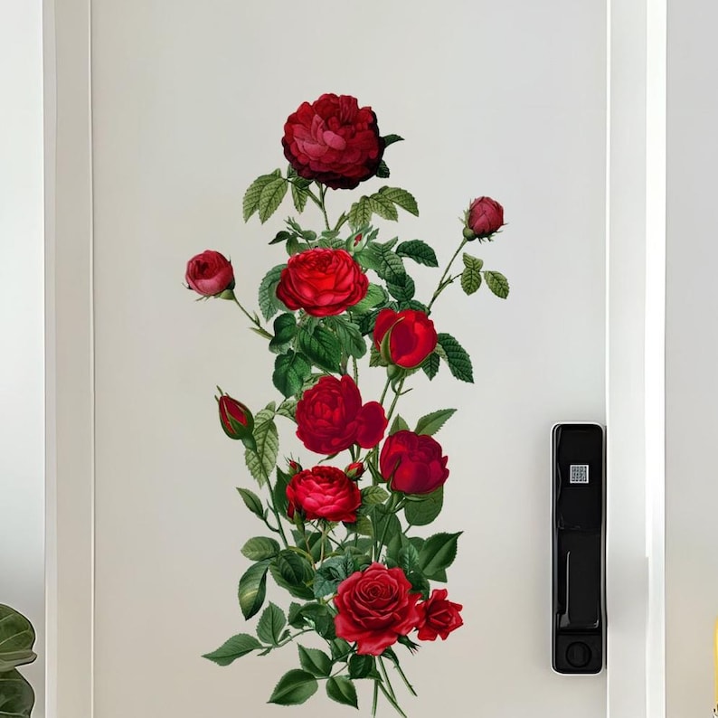 Red Rose Wall Decal – Elegant Flower Wall Sticker, Romantic Floral Wall Art for Bedroom, Living Room, or Bathroom Decor image 1