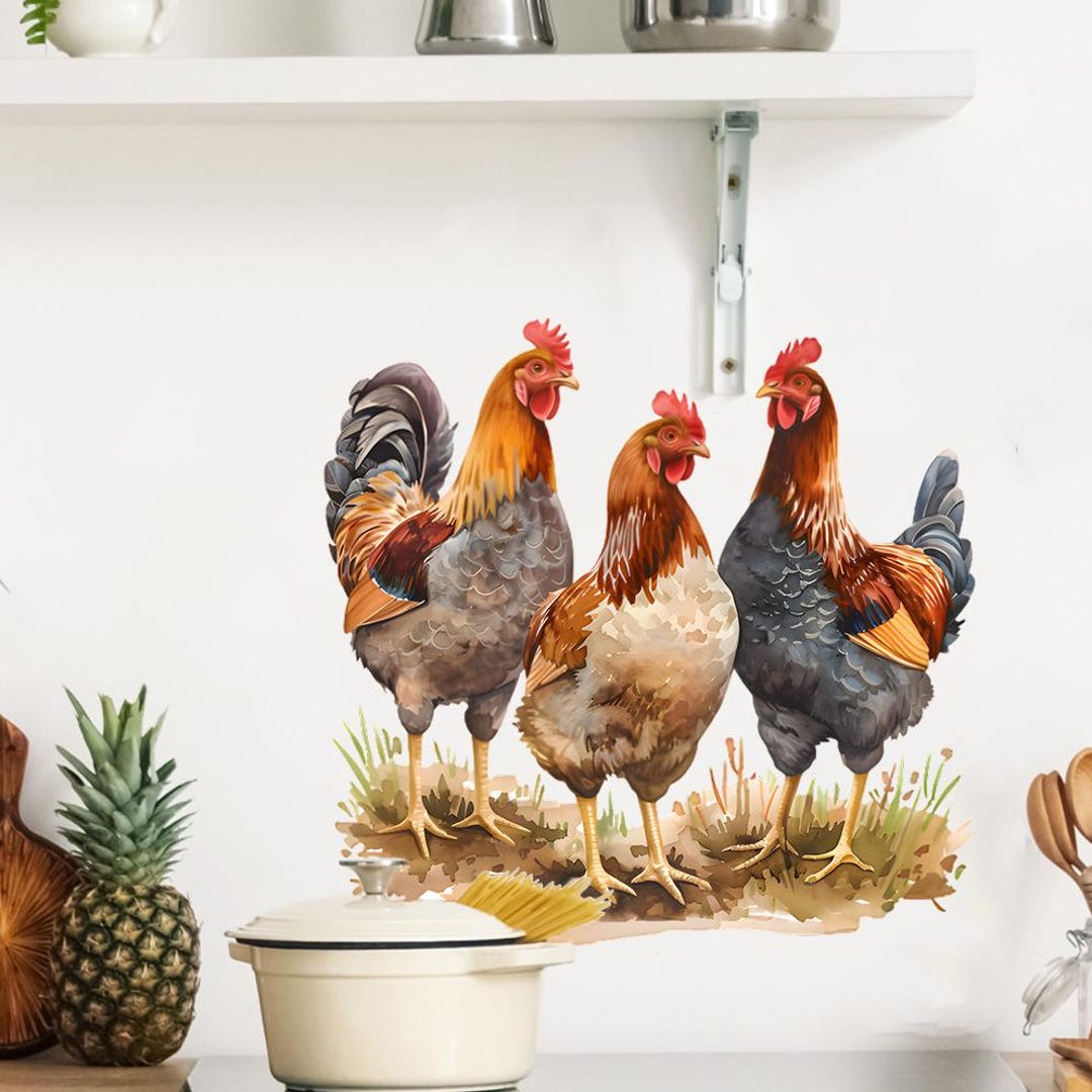 Farmhouse Chicken Wall Decal – Rustic Rooster & Hen Sticker for Kitchen ...