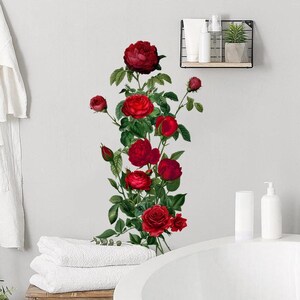 Red Rose Wall Decal – Elegant Flower Wall Sticker, Romantic Floral Wall Art for Bedroom, Living Room, or Bathroom Decor image 4