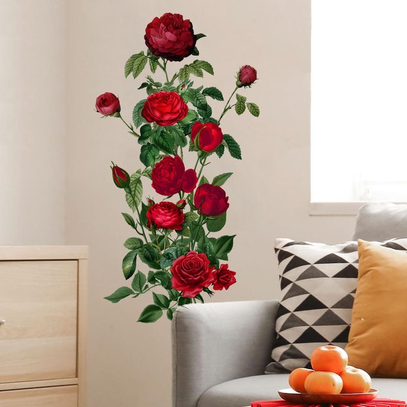 Red Rose Wall Decal – Elegant Flower Wall Sticker, Romantic Floral Wall Art for Bedroom, Living Room, or Bathroom Decor image 3