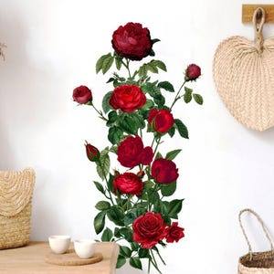 Red Rose Wall Decal – Elegant Flower Wall Sticker, Romantic Floral Wall Art for Bedroom, Living Room, or Bathroom Decor image 2