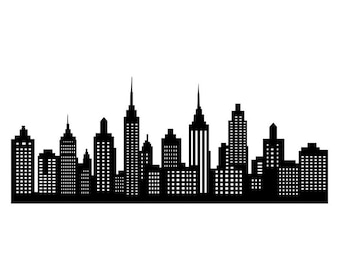 City Skyline Wall Decal – Modern Black Silhouette Wall Sticker for Bedroom, Office, or Living Room Decor – Urban Cityscape Wall Art