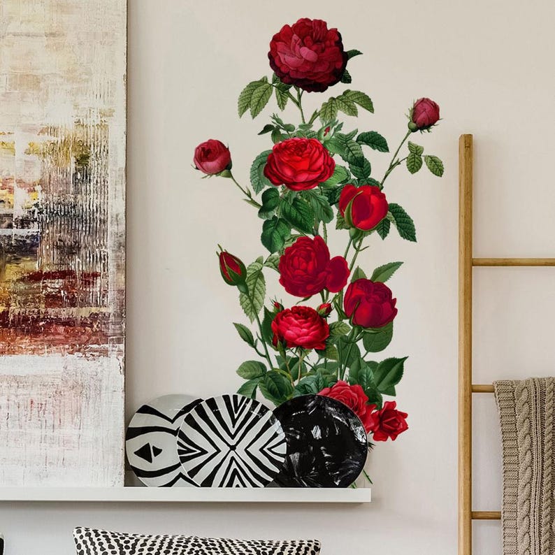 Red Rose Wall Decal – Elegant Flower Wall Sticker, Romantic Floral Wall Art for Bedroom, Living Room, or Bathroom Decor image 5