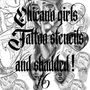 Tattooed Chicano art girls design stencil colour pages digital art download png