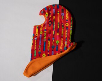 Fleece Hat Candy Chain Pattern Youth Size Reversible Balaclava Warm Winter Hat / Face Mask