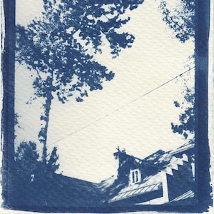 Original Cyanotype Print. House with tree Cyanotype. Unique. Made from an analog photograph.