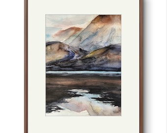 Pintura abstrata em aquarela de montanha: arte original de paisagem (9•24 cm)