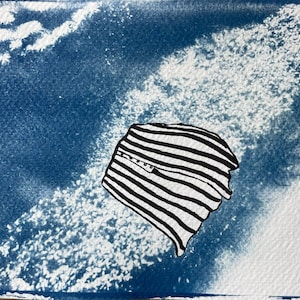 Cyanotype print with add ink from analog photography. Blueprint. Unique sun print - limited edition