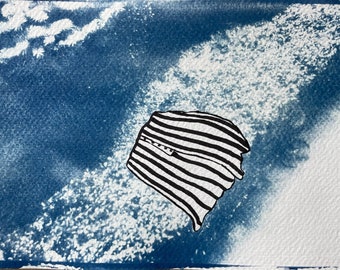 Impression cyanotypée avec encre ajoutée à partir de la photographie analogique. Plan directeur. Impression soleil unique - édition limitée