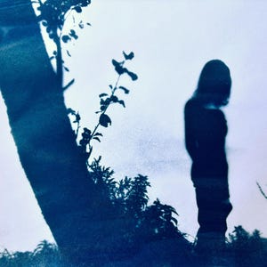 Original Cyanotype Woman Portrait Print. Silhouette in Nature. Blue Print. Alternative Photography