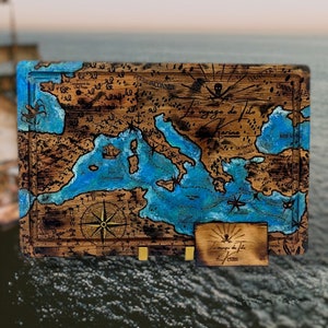 Plateau marin personnalisable - GRAVURE veille carte au trésor pirate ! VINTAGE. [Offre promotionnelle frais de port inclus] 39x27 cm