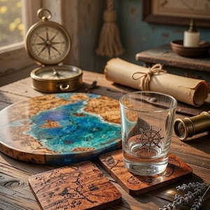 Dessous de verre « Carte au trésor » –UNIQUE ! – Racontez votre histoire - Carte au trésor vintage – CADEAU – Création artisanale sur mesure