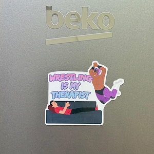 Wrestling Is My Therapist: Pro Wrestling AEW WWE WCW Themed fridge magnet (2.5in)