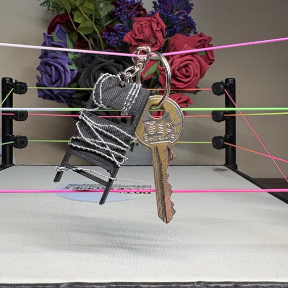 Barbed Wire steel chair keyring: Pro Wrestling key chain, Handmade