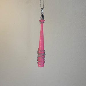 Pink Barbed Wire Baseball Bat Necklace, Handmade Wrestling Jewelry