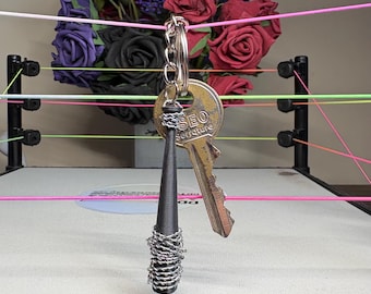 Barbed Wire Baseball Bat keyring: Pro Wrestling key chain, Handmade